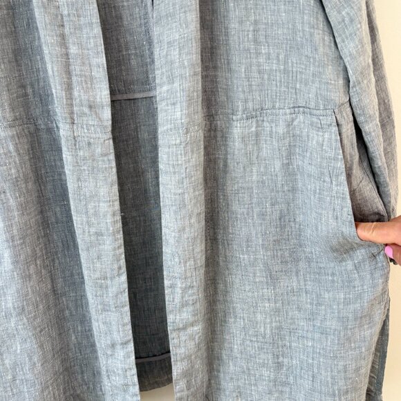 Eileen Fisher Organic Linen Blue Duster Jacket Open Front Lagenlook Mature - Picture 5 of 9